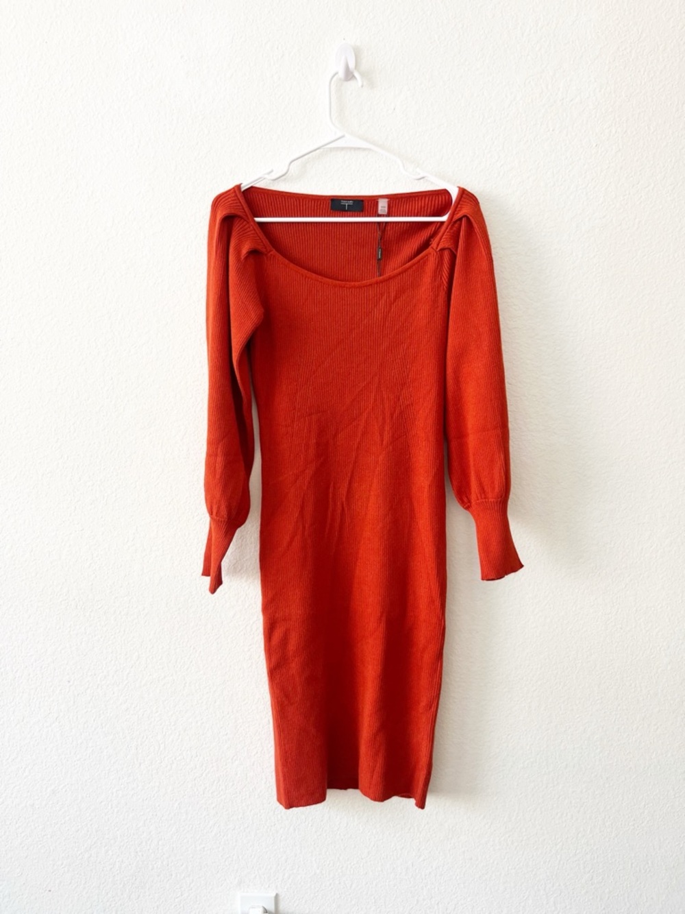 Tahari Sweater Dress Spicy Orange Medium NWT Balloon Sleeve
